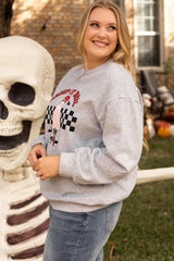 Creep It Real Ghost Printed Light Grey Sweatshirt Plus Size