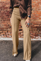 Pantalon beige à taille haute et empiècements devant