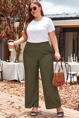 Plus Size Jungle Green Textured Ruched High Waisted Casual Pants