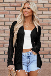 Cardigan en maille ouverte uni noir-A WOMAN WE LOVE