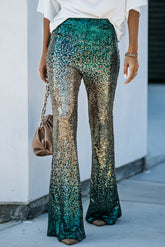 Pantalon à paillettes dégradé vert noir et or