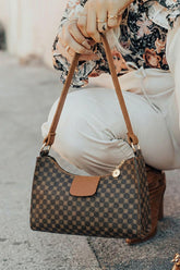 Petit sac marron imprimé en simili cuir, porté main ou épaule