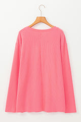 Peach Blossom T-shirt Côtelé Texturé à Manches Longues de Grande Taille