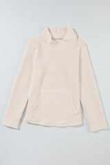 Sweat-shirt matelassé à col montant et poche kangourou abricot