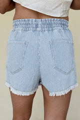 Short en jean décontracté à rayures bleu ciel