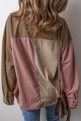 Buttoned corduroy jacket with chest pockets in mineral red color block