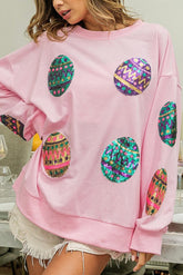 Oversize pink sequined sequined and drooping shoulder sweatshirts