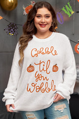 Pull blanc Gobble Til You Wobble Pop Up Crochet grande taille