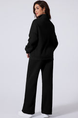 Ensemble 2 pièces veste zippée noire à épaules tombantes