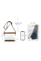 Sac d’épaule transparent à finitions marron et sangle à œillets