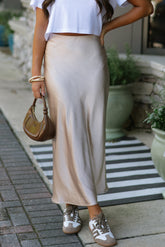 Long high waist skirt in united satin *