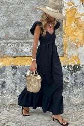 Vestido negro largo con V * collar *