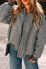 Mid-gray jacket with zipped sleeves and pockets