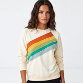 Sweat-shirt beige rayé à panneaux color block arc-en-ciel