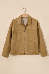 Veste en jean beige foncé en coton à boutons métalliques