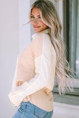 Chemise texturée kaki color block boutonnée à ourlet brut-A WOMAN WE LOVE