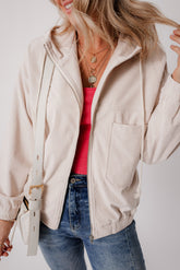 Zipped jacket with hooded and white velvet pocket