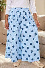 Pantalon large à pois grande taille à taille élastiquée et grandes poches