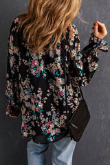 Blouse noire en mousseline à imprimé fleurs sauvages-A WOMAN WE LOVE