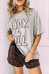 Aged Gray Vintage Gray T-shirt with Rock & Roll graphics