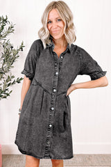 Short -sleeved buttoned dress *