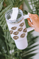 Valentine White Leopard Lip Thermos Thermos Lips with 40oz straw