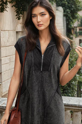 Black sweatshirt dress with short sleeves *