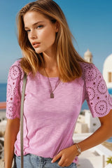 T-shirt en Patchwork de Broderie d’Œillets *