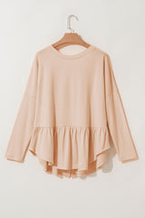 Ruffle shirt and beige buttoned v -neck *