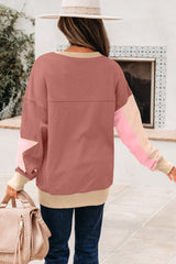 Sweat-shirt patchwork étoile contrasté rose