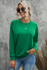 Sweat-shirt vert uni à col rond et manches raglan