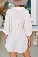 Chemise oversize blanche à manches 3/4 bouffantes-A WOMAN WE LOVE