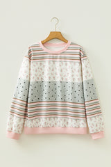 Sweat-shirt rose patchwork à fleurs, rayures et pois