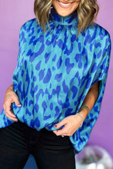 High Caftan Blue with Animal Print and Detail with rising collar