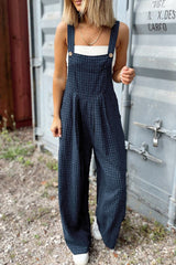 Blue Sail Plaid Print Buttoned High Waisted Overalls