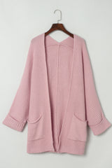 Cardigan surdimensionné rose ouvert sur le devant à manches repliées-A WOMAN WE LOVE