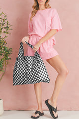Grand sac cabas noir en toile à imprimé damier