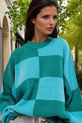 Pull surdimensionné vert à carreaux *