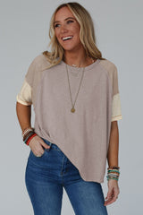 Ample color block t-shirt with apparent seams Simply Taupe
