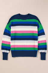 Pull multicolore à rayures et col rond