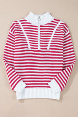 Pink striped sweater, zipped collar, dropped shoulders