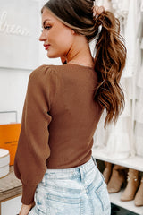 Body marron côtelé à manches ballon *-A WOMAN WE LOVE
