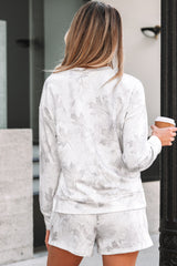 Ensemble pull beige imprimé camouflage et short décontracté à taille élastique