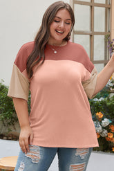 Pink pink ribbed t-shirt colorblock large size