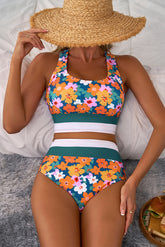 Bikini 2 rooms with high waist with green floral print *