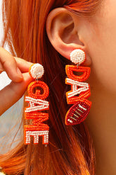 Boucles d'oreilles pendantes en perles de riz Rugby GAME DAY orange-A WOMAN WE LOVE