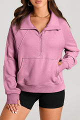 Sweatshirt with uphill collar with kangaroo pocket and quarter-Valérian zipper