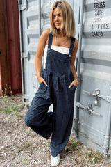 Blue Sail Plaid Print Buttoned High Waisted Overalls