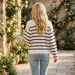 Black striped button cardigan with flap pocket