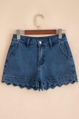 Short en jean bleu marine à ourlet festonné